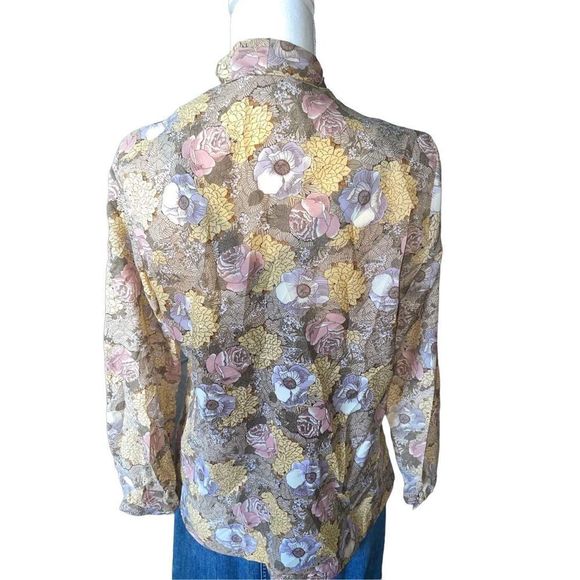 Vintage Rhonda Lee Pussy Bow Floral Shirt Petit Small - Picture 2 of 4
